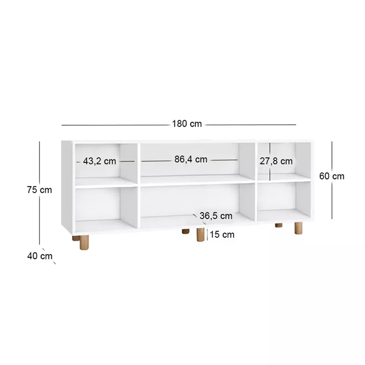 Μπουφές Bohemian Megapap χρώμα λευκό - φυσικό οξιάς 180x40x75εκ.