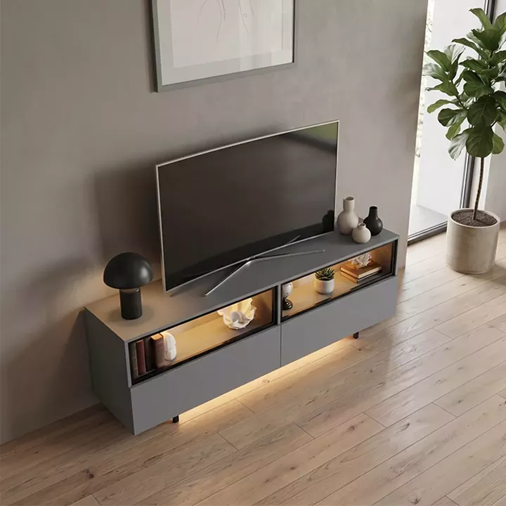 Έπιπλο τηλεόρασης Eco Megapap με Led Rgb χρώμα ανθρακί 180x32x67εκ.