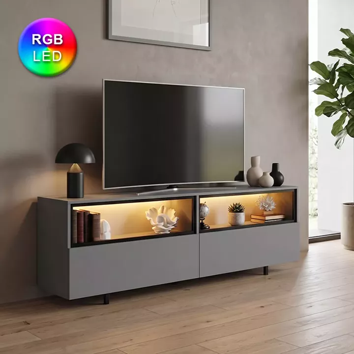 Έπιπλο τηλεόρασης Eco Megapap με Led Rgb χρώμα ανθρακί 180x32x67εκ.
