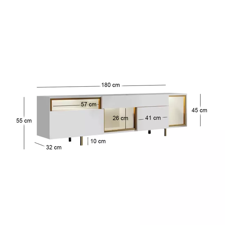 Έπιπλο τηλεόρασης Norm Megapap με Led Rgb χρώμα λευκό - χρυσό 180x32x55εκ.