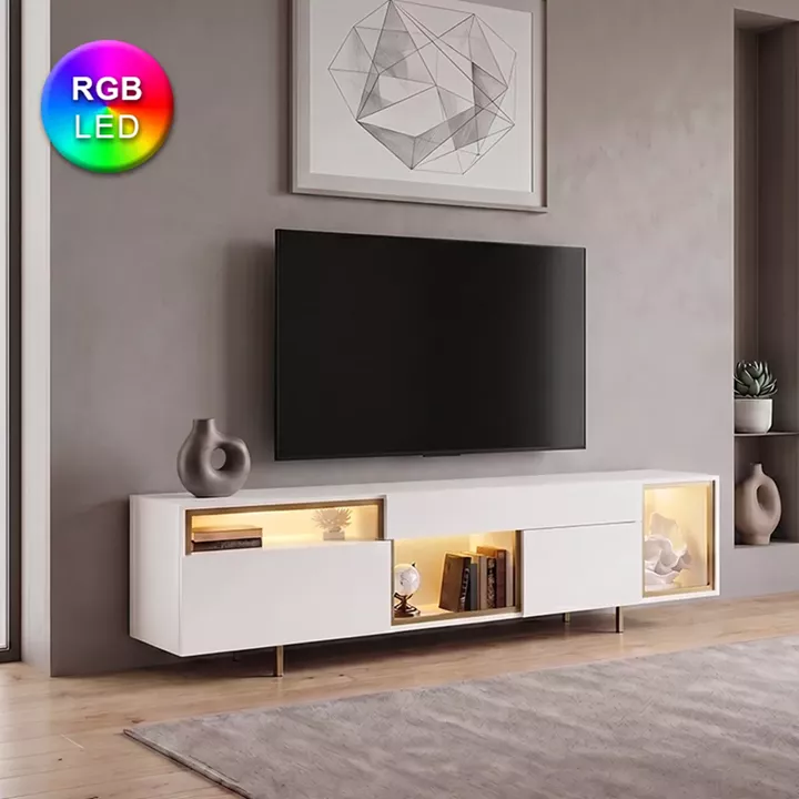 Έπιπλο τηλεόρασης Norm Megapap με Led Rgb χρώμα λευκό - χρυσό 180x32x55εκ.