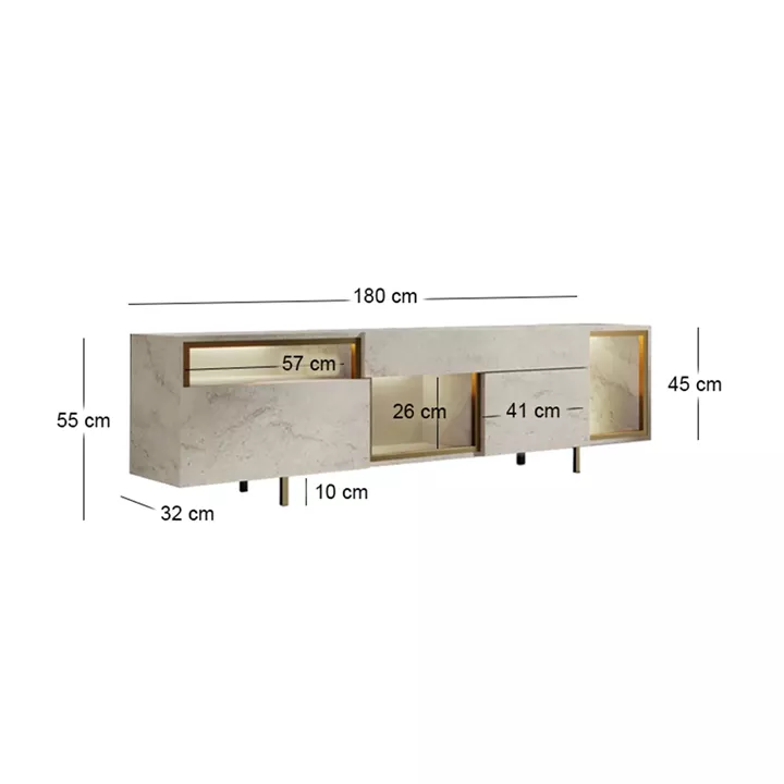 Έπιπλο τηλεόρασης Norm Megapap με Led Rgb χρώμα travertine - χρυσό 180x32x55εκ.