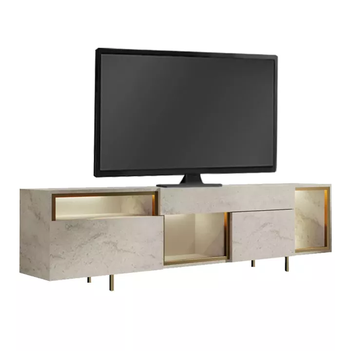 Έπιπλο τηλεόρασης Norm Megapap με Led Rgb χρώμα travertine - χρυσό 180x32x55εκ.