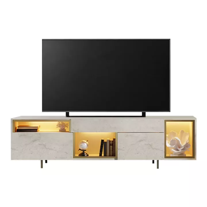 Έπιπλο τηλεόρασης Norm Megapap με Led Rgb χρώμα travertine - χρυσό 180x32x55εκ.