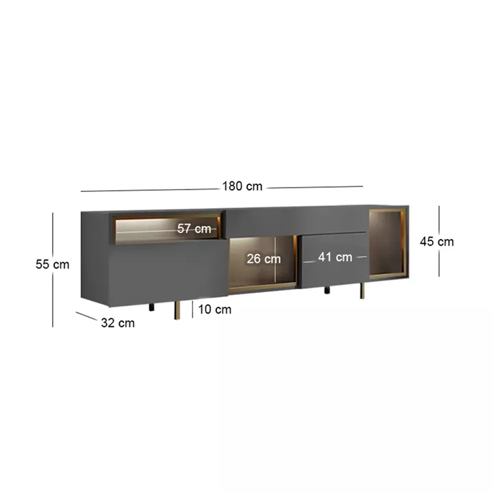 Έπιπλο τηλεόρασης Norm Megapap με Led Rgb χρώμα ανθρακί - χρυσό 180x32x55εκ.