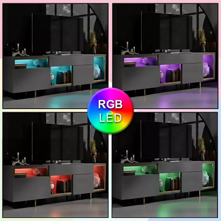 Έπιπλο τηλεόρασης Norm Megapap με Led Rgb χρώμα ανθρακί - χρυσό 180x32x55εκ.