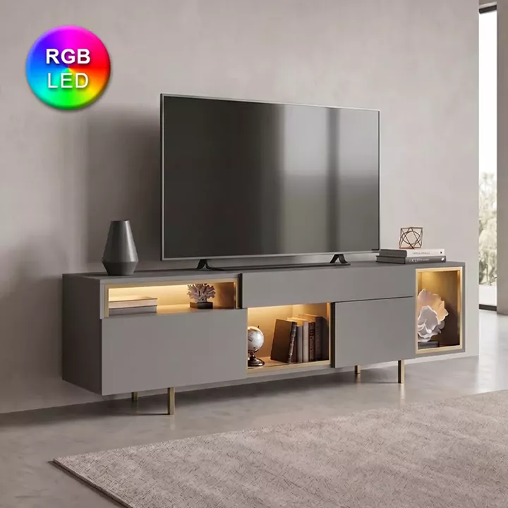 Έπιπλο τηλεόρασης Norm Megapap με Led Rgb χρώμα ανθρακί - χρυσό 180x32x55εκ.