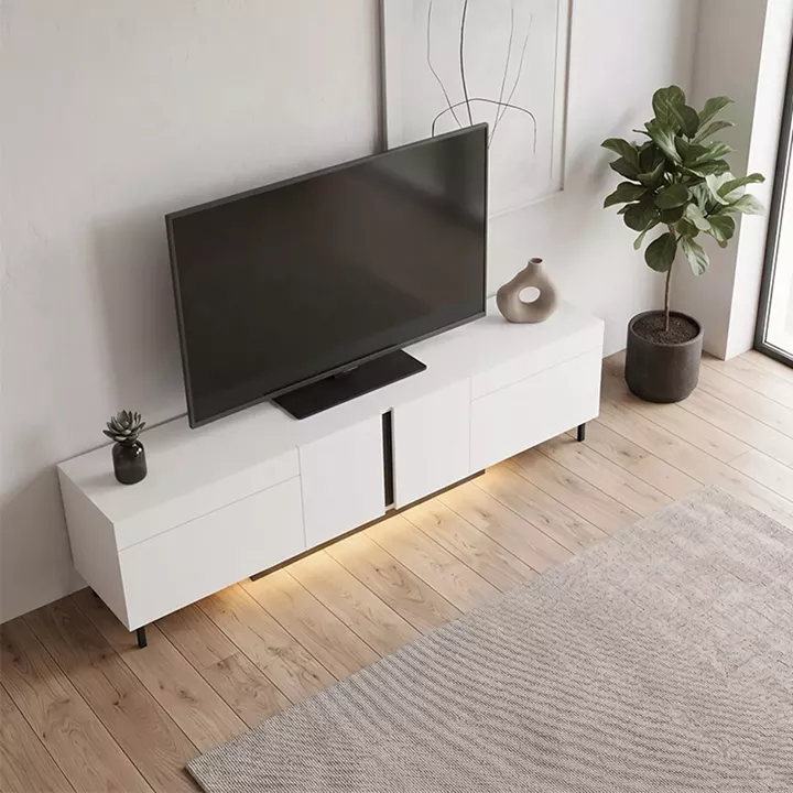 Έπιπλο τηλεόρασης Arlen Megapap με Led Rgb χρώμα λευκό 180x32x50εκ.