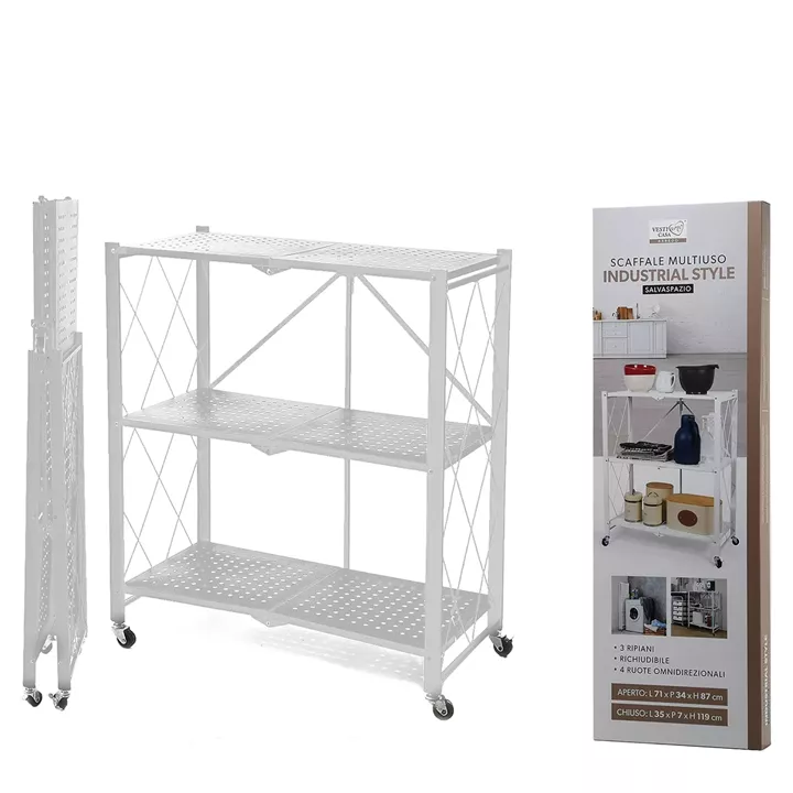 Ράφι Πτυσσόμενο Με Ρόδες Λευκό Μέταλλο 71x36x87cm