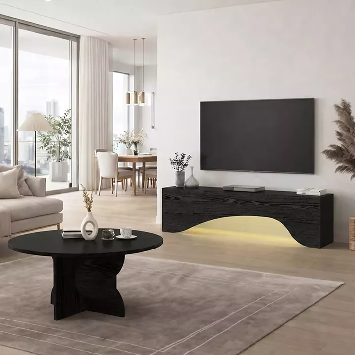 Έπιπλο τηλεόρασης Mara Megapap με LED χρώμα sencron black 150x31,4x40εκ.