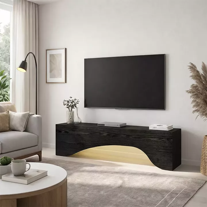 Έπιπλο τηλεόρασης Mara Megapap με LED χρώμα sencron black 150x31,4x40εκ.