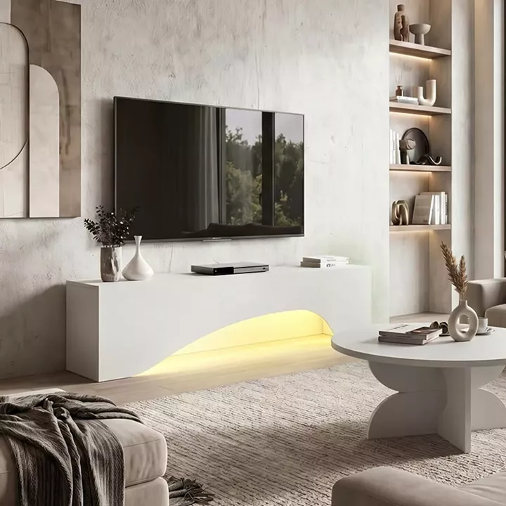 Έπιπλο τηλεόρασης Mara Megapap με LED χρώμα λευκό 150x31,4x40εκ.