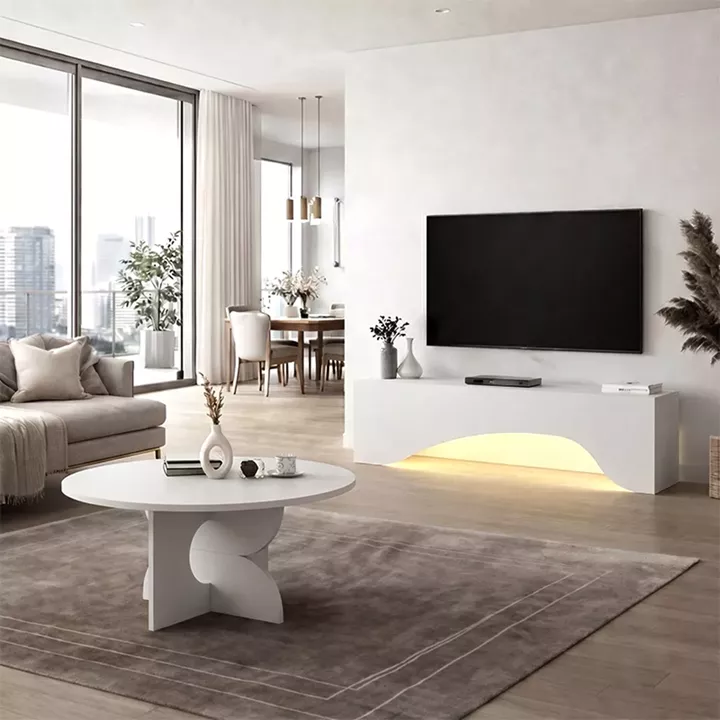Έπιπλο τηλεόρασης Mara Megapap με LED χρώμα λευκό 150x31,4x40εκ.