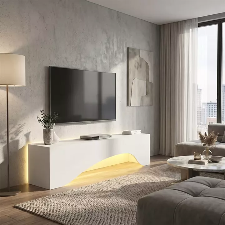 Έπιπλο τηλεόρασης Mara Megapap με LED χρώμα λευκό 150x31,4x40εκ.