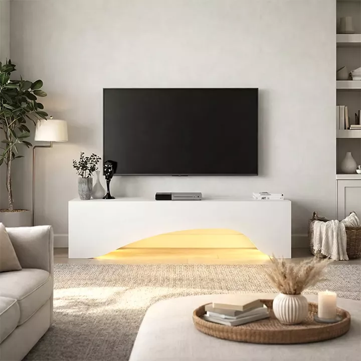 Έπιπλο τηλεόρασης Mara Megapap με LED χρώμα λευκό 150x31,4x40εκ.