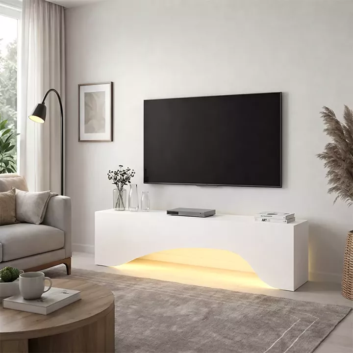 Έπιπλο τηλεόρασης Mara Megapap με LED χρώμα λευκό 150x31,4x40εκ.
