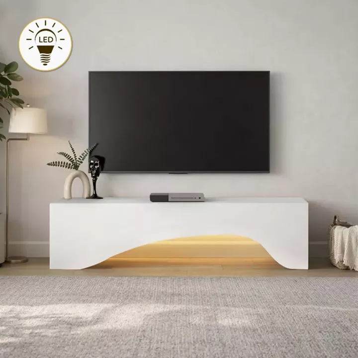 Έπιπλο τηλεόρασης Mara Megapap με LED χρώμα λευκό 150x31,4x40εκ.