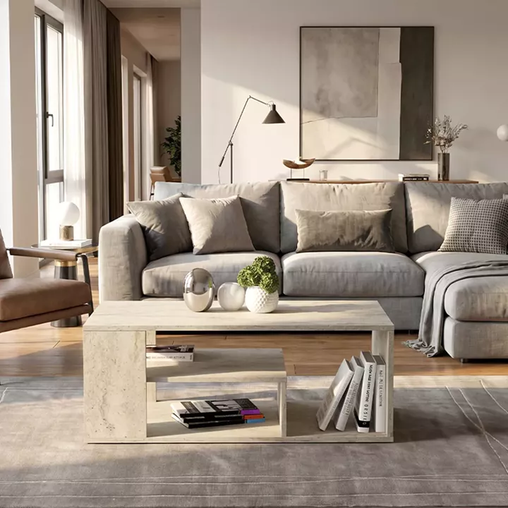 Τραπεζάκι σαλονιού Abdera Megapap χρώμα travertine 110x60x42εκ.