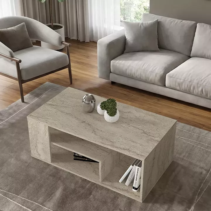 Τραπεζάκι σαλονιού Abdera Megapap χρώμα travertine 110x60x42εκ.