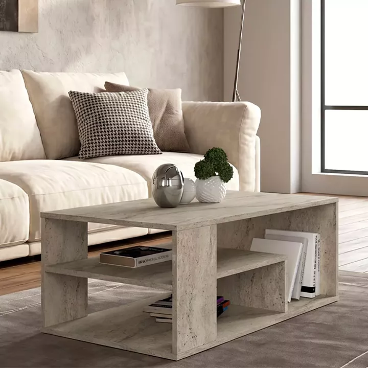 Τραπεζάκι σαλονιού Abdera Megapap χρώμα travertine 110x60x42εκ.