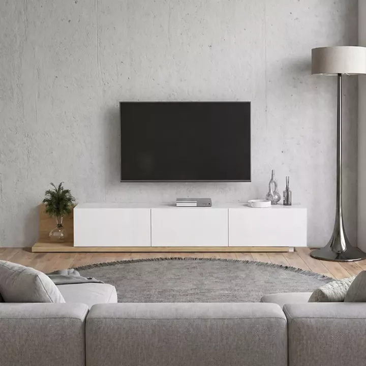 Έπιπλο τηλεόρασης Enstey Megapap επεκτεινόμενο χρώμα sapphire oak - λευκό 260x41,8x33,5εκ.