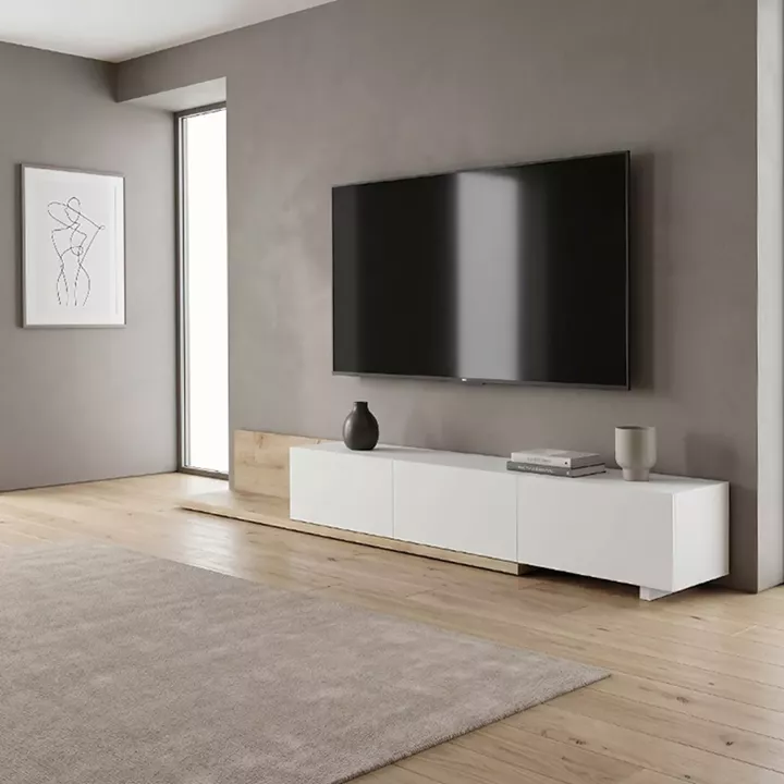 Έπιπλο τηλεόρασης Enstey Megapap επεκτεινόμενο χρώμα sapphire oak - λευκό 260x41,8x33,5εκ.