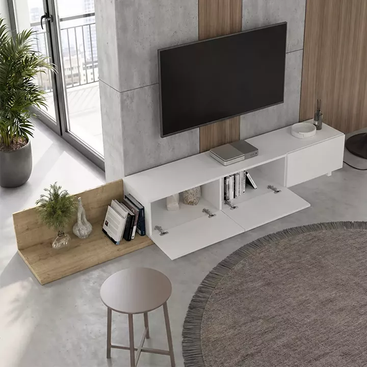 Έπιπλο τηλεόρασης Enstey Megapap επεκτεινόμενο χρώμα sapphire oak - λευκό 260x41,8x33,5εκ.