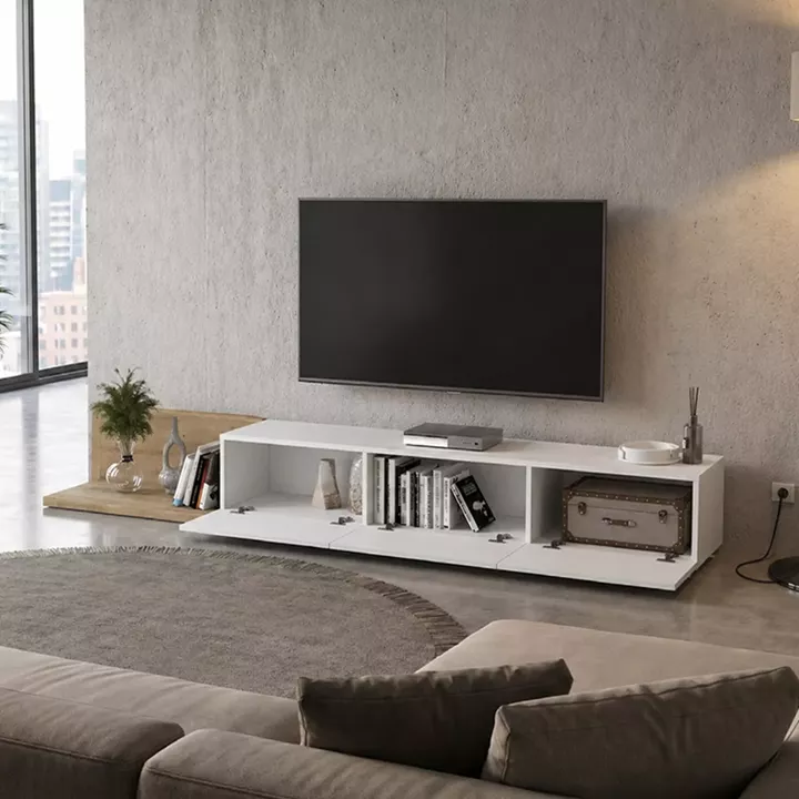 Έπιπλο τηλεόρασης Enstey Megapap επεκτεινόμενο χρώμα sapphire oak - λευκό 260x41,8x33,5εκ.