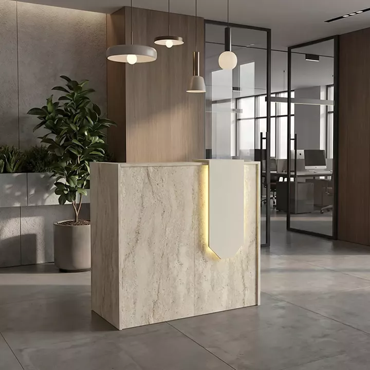 Γραφείο υποδοχής - reception Navita Megapap με LED χρώμα travertine - sandstone 113,6x42x111,8εκ.