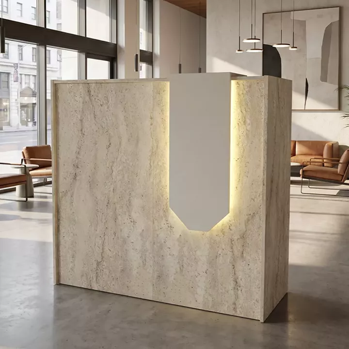Γραφείο υποδοχής - reception Navita Megapap με LED χρώμα travertine - sandstone 113,6x42x111,8εκ.