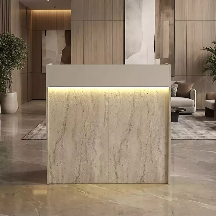 Γραφείο υποδοχής - reception Wilko Megapap με LED χρώμα travertine - sandstone 113,6x42x110εκ.
