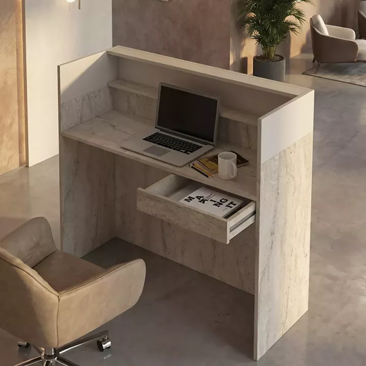 Γραφείο υποδοχής - reception Wilko Megapap με LED χρώμα travertine - sandstone 113,6x42x110εκ.