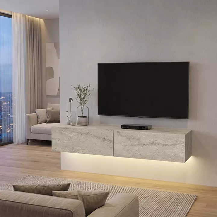 Έπιπλο τηλεόρασης επιτοίχιο Aristo Megapap με LED χρώμα travertine 135x31,6x25εκ.