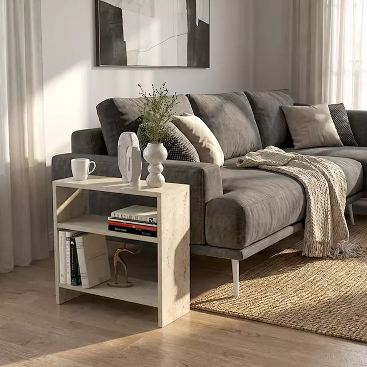 Τραπεζάκι βοηθητικό Silvanus Megapap χρώμα travertine 51x17,5x49εκ.