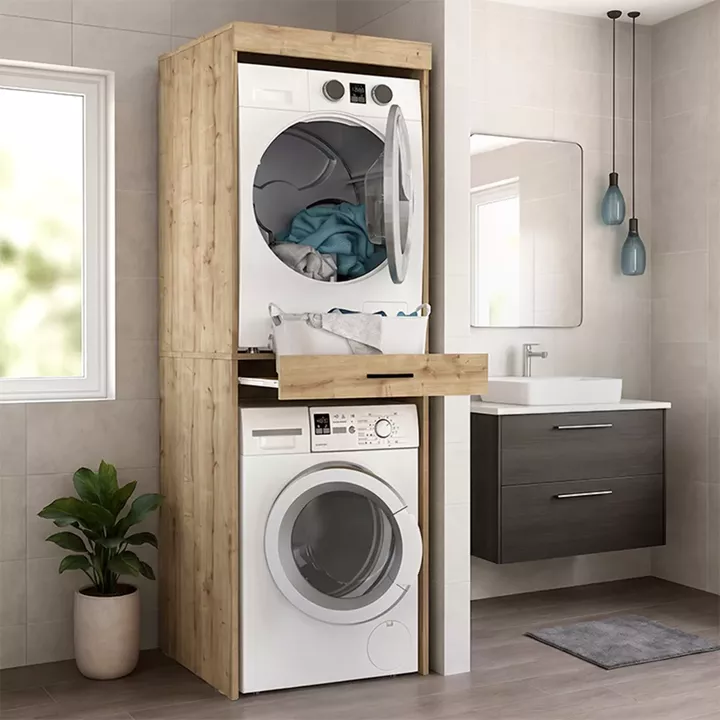 Έπιπλο πλυντηρίου - στεγνωτηρίου Fika Megapap χρώμα sapphire oak 67x61,8x198,5εκ.