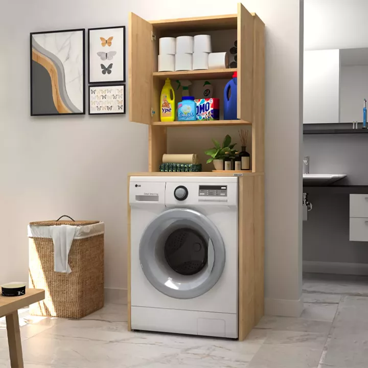 Έπιπλο πλυντηρίου Cozen Megapap χρώμα φυσικό οξιάς 65x60x178εκ.