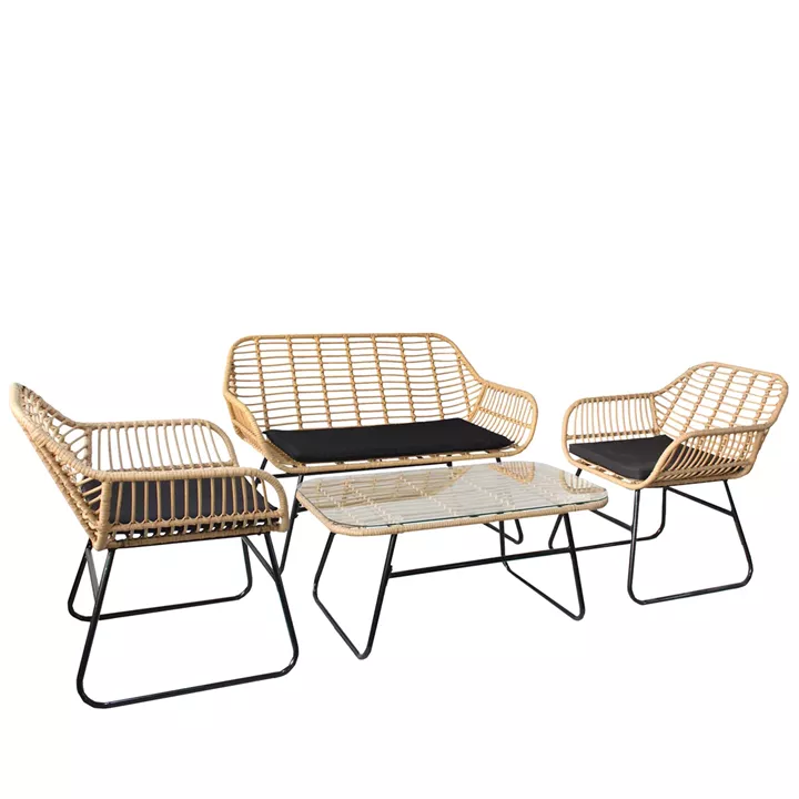 Σετ Σαλόνι Κήπου ArteLibre BOGOTA Φυσικό/Μαύρο Μέταλλο/Rattan 2θ. Καναπές+2 Πολυθρόνες+Τραπεζάκι
