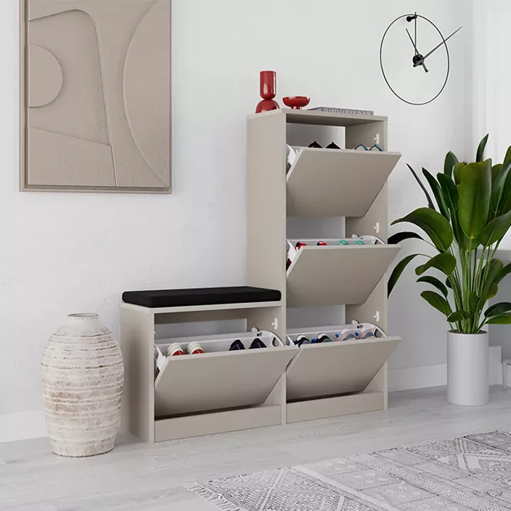 Παπουτσοθήκη Dude Megapap χρώμα sandstone 104,8x26x118,5εκ.