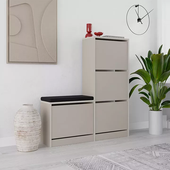 Παπουτσοθήκη Dude Megapap χρώμα sandstone 104,8x26x118,5εκ.