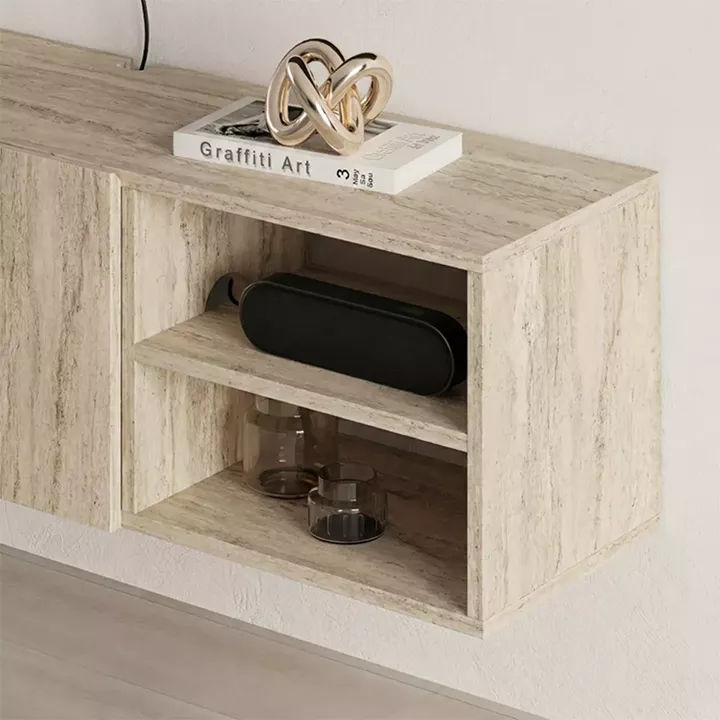 Έπιπλο τηλεόρασης επιτοίχιο Conrad Megapap χρώμα travertine 140x35x38εκ.