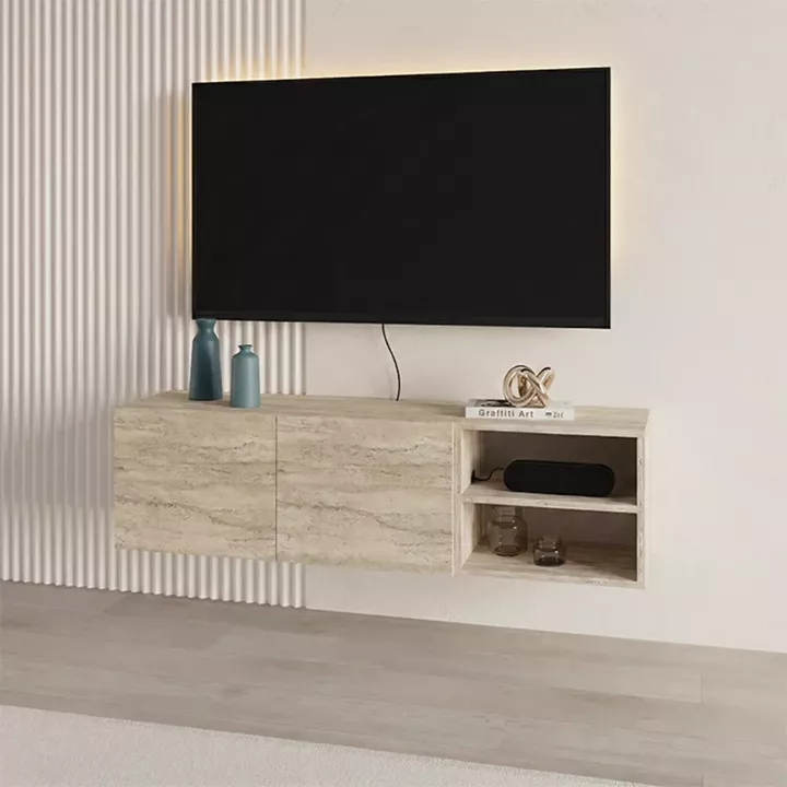 Έπιπλο τηλεόρασης επιτοίχιο Conrad Megapap χρώμα travertine 140x35x38εκ.