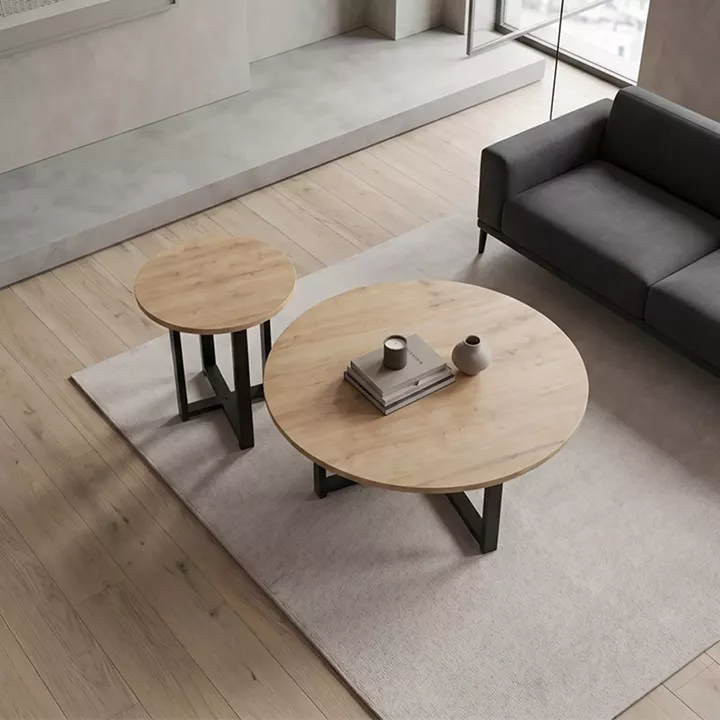 Τραπεζάκι σαλονιού σετ 2 τμχ Mesa Megapap χρώμα sapphire oak Ø90x35,5εκ.