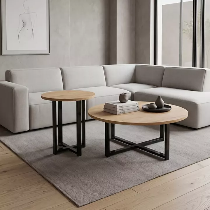 Τραπεζάκι σαλονιού σετ 2 τμχ Mesa Megapap χρώμα sapphire oak Ø90x35,5εκ.