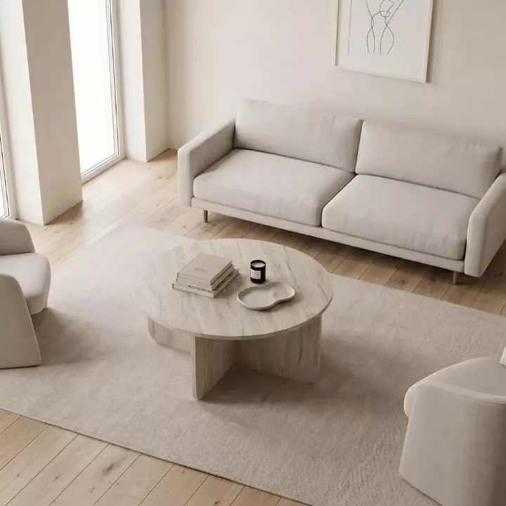Τραπεζάκι σαλονιού Hillary Megapap χρώμα travertine Ø80x38εκ.