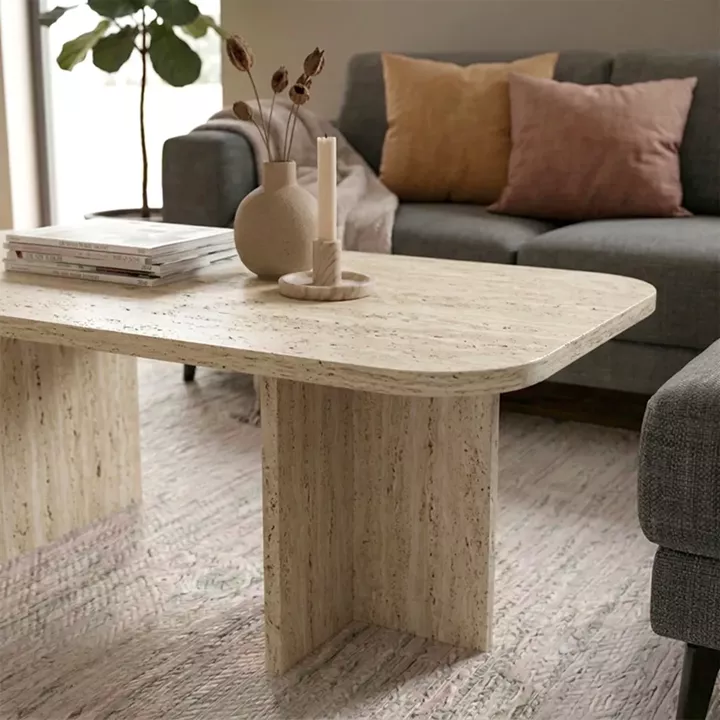 Τραπεζάκι σαλονιού Hillary Megapap χρώμα travertine 100x60x41,8εκ.