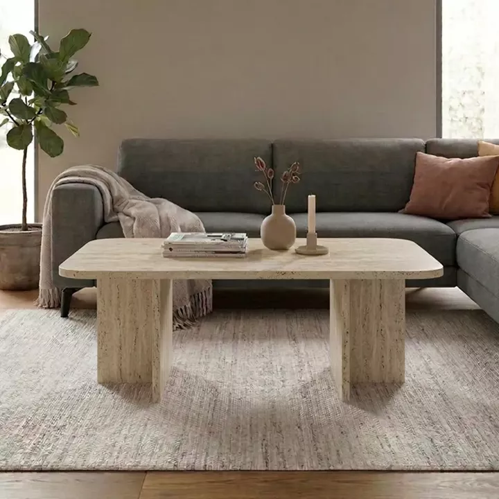 Τραπεζάκι σαλονιού Hillary Megapap χρώμα travertine 100x60x41,8εκ.