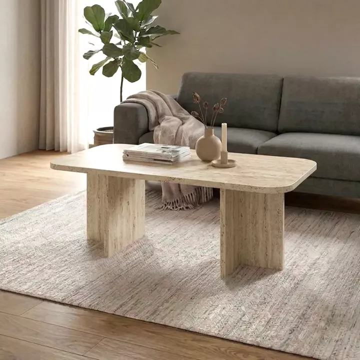 Τραπεζάκι σαλονιού Hillary Megapap χρώμα travertine 100x60x41,8εκ.