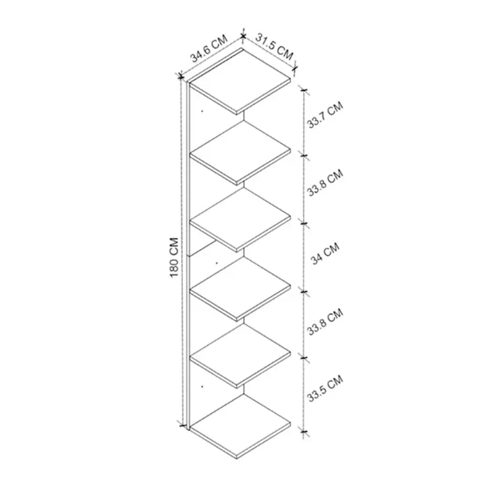 Βιβλιοθήκη - Ραφιέρα τοίχου Silver Megapap χρώμα λευκό 34,6x31,5x180εκ.