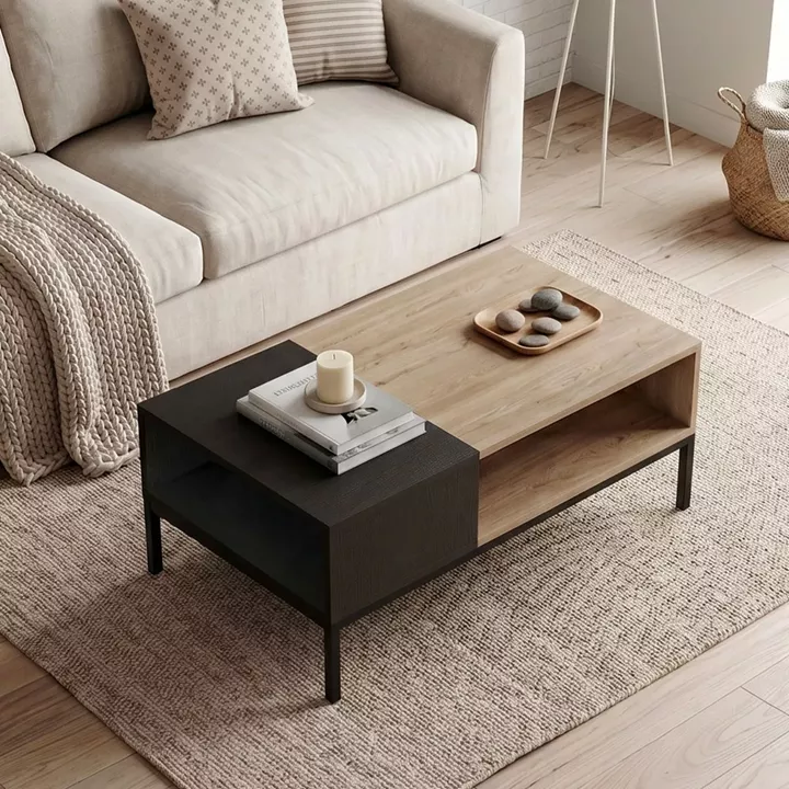Τραπεζάκι σαλονιού Cailin Megapap χρώμα sepet oak - black wood 90x56x40,6εκ.