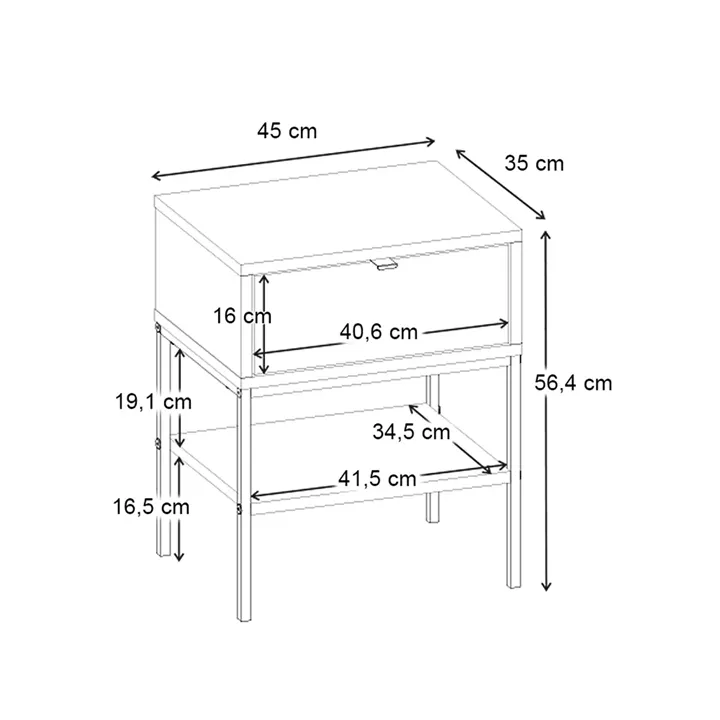 Κομοδίνο Melis Megapap χρώμα καρυδί Ud 45x35x56,4εκ.